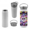 Termo sublimable con doble pared de acero inoxidable y tapa metálica enroscable con asa.