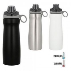 Termo de acero inoxidable con doble pared insulado al vacío, su novedosa tapa cuenta con una agarradera lateral y boquilla con c