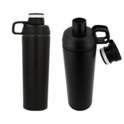 Termo de acero inoxidable con doble pared insulado al vacío, su tapa cuenta con una agarradera lateral y boquilla enroscable de 