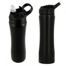 Cilindro de acero inoxidable con tapa enroscable, boquilla abatible, popote y agarradera.