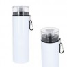 Cilindro de acero inoxidable sublimable con boquilla y tapa enroscable. Incluye gancho metálico.
