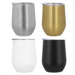 Termo de acero inoxidable de doble pared con tapa de cierre a presión transparente.