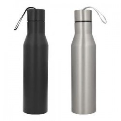 Cilindro de acero inoxidable, con tapa enroscable y correa de poliéster.