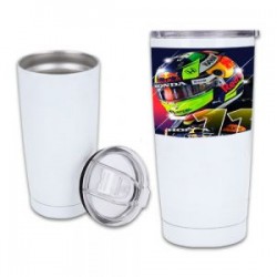 Termo sublimable con doble pared de acero inoxidable insulado al vacío. Incluye tapa de cierre a presión transparente.