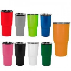 Termo de plástico de doble pared con tapa a presión.