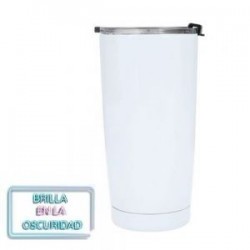 Termo insulado al vacío con doble pared de acero inoxidable que brilla en la oscuridad. Incluye tapa de cierre a presión.