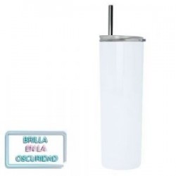 Termo de acero inoxidable con con doble pared insulado al vacío que brilla en la oscuridad. Incluye tapa de plástico a presión c