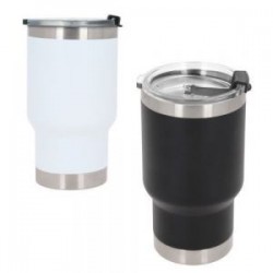 Termo con doble pared de acero inoxidable, insulado al vacío, acabado rugoso y tapa de cierre a presión.