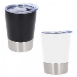 Termo de doble pared de acero inoxidable con tapa de cierre a presión.