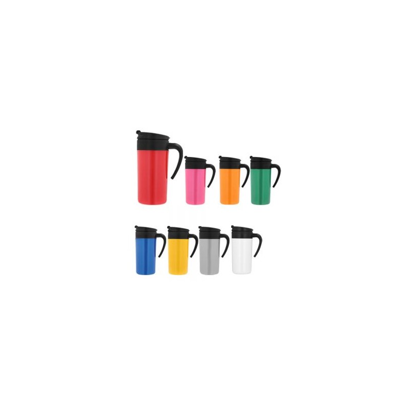 Termo de plástico con tapa a presión y boquilla de seguridad.