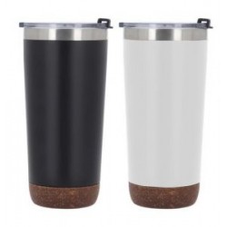 Termo insulado al vacío con doble pared de acero inoxidable, acabado rugoso, base de corcho y tapa de cierre a presión.