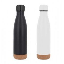 Termo insulado al vacío con doble pared de acero inoxidable, base de corcho y tapa enroscable.
