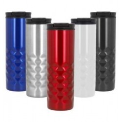 Termo con doble pared de acero inoxidable e interior de plástico. Incluye tapa enroscable y cierre de seguridad.