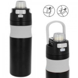 Termo de doble pared de acero inoxidable, insulado al vacío con acabado rugoso, manga de silicón, tapa enroscable con botón de s