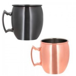 Tarro metálico con acabado espejo y asa.