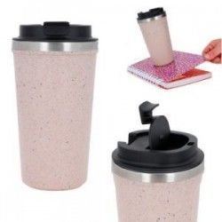 Termo de doble pared de acero inoxidable y exterior de plástico elaborado a base de granos de café reciclado con tapa plástica e