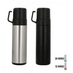 Termo de acero inoxidable de doble pared insulado al vacío, válvula de seguridad y tapa que funciona como taza. Incluye una segu