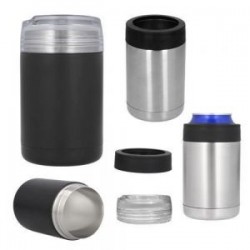 Porta latas con doble pared de acero inoxidable y tapa enroscable de plástico transparente con aditamento para convertirse en te