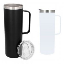 Termo con doble pared de acero inoxidable insulado al vacío. Incluye una tapa transparente de cierre a presión con seguro desliz