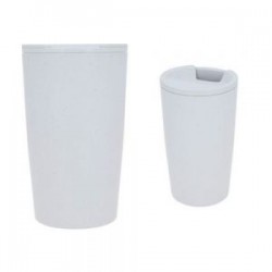 Termo de doble pared de plástico con acabado wheat straw y tapa enroscable.