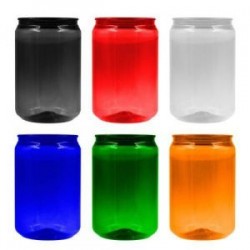 Vaso de plástico traslucido con forma de lata.