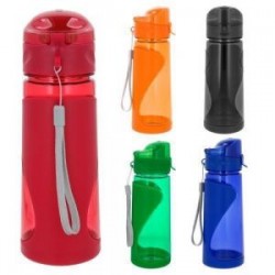 Cilindro de plástico con tapa, manga y cordón.