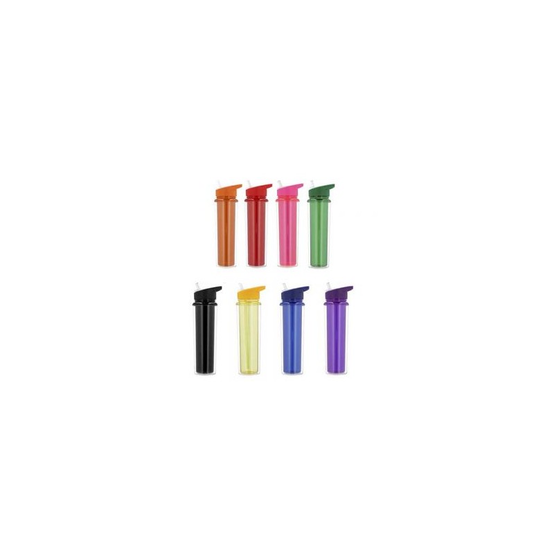 Cilindro de plástico de doble pared con popote y boquilla.