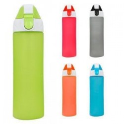 Cilindro de plástico rubber, con colador, tapa de seguridad y cinta de poliéster para una mejor sujeción.