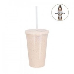 Vaso de RPET con tapa hecha a base de cebada y popote.