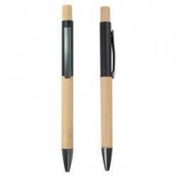 Bolígrafo de bambú con clip y mecanismo de click.