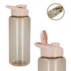 Cilindro de RPET con tapa enroscable hecha a base de madera, asa y boquilla que cierra a presión. (El envío de este material se 