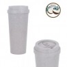 Termo de RPET con doble pared y tapa hecha a base de coco enroscable con seguro deslizable.