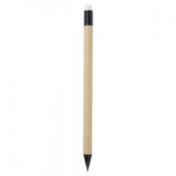 Bolígrafo de cartón libre de tinta que al contacto con la hoja se oxida, incluye goma.