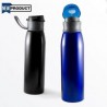 Botella de aluminio color metálico con tapa anti derrrames y asa, capacidad de 650ml. Mod. Suva