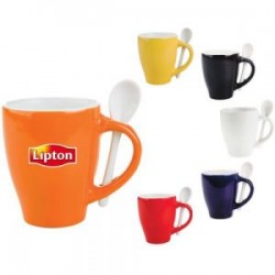 TAZA BICOLOR C/CUCHARA 12 OZ LONDON TAC11 BLANCO