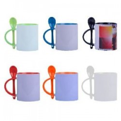 TARRO BICOLOR DE SUBLIMACIÓN C/CUCHARA 11 OZ MIRZA A2376 BLANCO