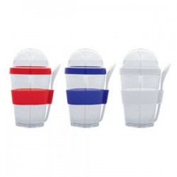 VASO DOBLE PARED DE PLASTICO CON CUCHARA FROYO A2653 BLANCO